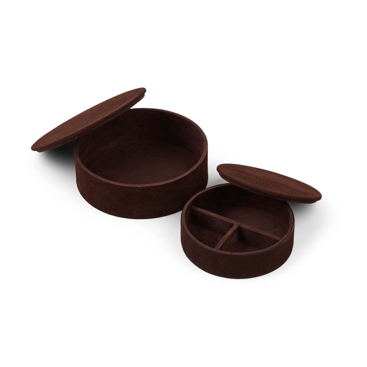 Leather Box Set | Set of 2 | Round Dark Brown