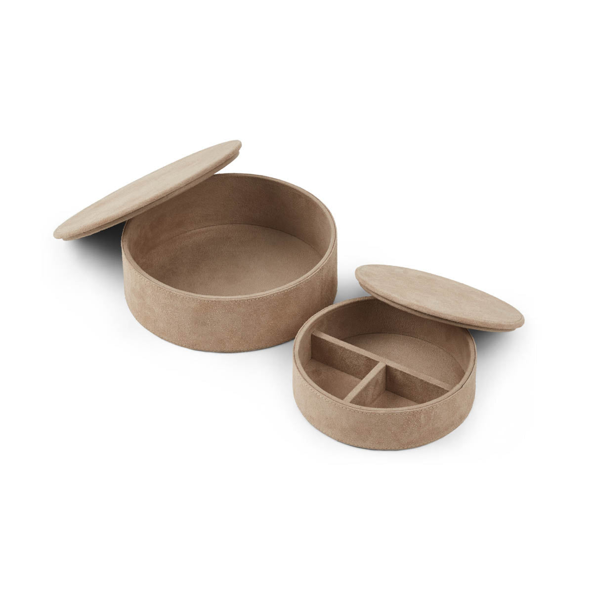 Leather Box Set | Set of 2 | Round Taupe