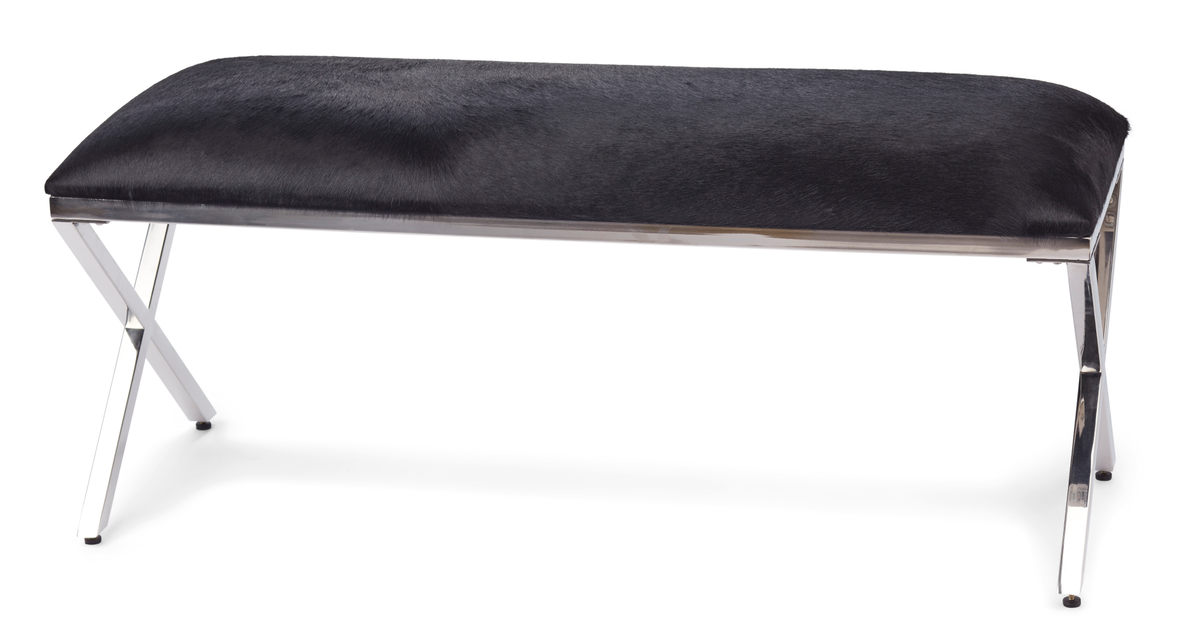 Bench Of Cow Hide | 110x42x45 cm Solid Black