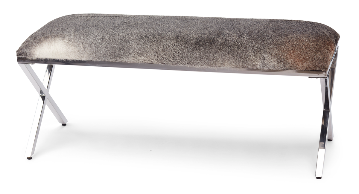 Bench Of Cow Hide | 110x42x45 cm Natural Grey
